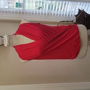 Sophie Max China Red sleeveless faux wrap Vneck top stretch blouson Medium New